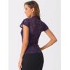 imageAllegra K Womens Elegant Floral Lace Blouse Short Sleeve Keyhole Back Fitted Semi Sheer TopPurple