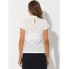 imageAllegra K Womens Elegant Floral Lace Blouse Short Sleeve Keyhole Back Fitted Semi Sheer TopWhite