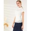 imageAllegra K Womens Elegant Floral Lace Blouse Short Sleeve Keyhole Back Fitted Semi Sheer TopWhite