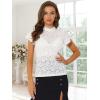 imageAllegra K Womens Elegant Floral Lace Blouse Short Sleeve Keyhole Back Fitted Semi Sheer TopWhite
