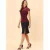 imageAllegra K Womens Elegant Floral Lace Blouse Short Sleeve Keyhole Back Fitted Semi Sheer TopWine