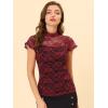 imageAllegra K Womens Elegant Floral Lace Blouse Short Sleeve Keyhole Back Fitted Semi Sheer TopWine