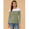 imageAllegra K Womens Striped Top Round Neck Tops Casual Long Sleeve ShirtArmy Green