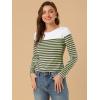imageAllegra K Womens Striped Top Round Neck Tops Casual Long Sleeve ShirtArmy Green