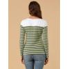 imageAllegra K Womens Striped Top Round Neck Tops Casual Long Sleeve ShirtArmy Green