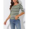 imageAllegra K Womens Striped Top Round Neck Tops Casual Long Sleeve ShirtArmy Green Grey