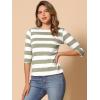 imageAllegra K Womens Striped Top Round Neck Tops Casual Long Sleeve ShirtBean Green White