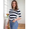 imageAllegra K Womens Striped Top Round Neck Tops Casual Long Sleeve ShirtBlue
