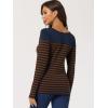imageAllegra K Womens Striped Top Round Neck Tops Casual Long Sleeve ShirtBlue Brown