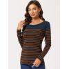 imageAllegra K Womens Striped Top Round Neck Tops Casual Long Sleeve ShirtBlue Brown