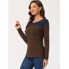 imageAllegra K Womens Striped Top Round Neck Tops Casual Long Sleeve ShirtBlue Brown