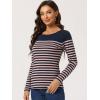 imageAllegra K Womens Striped Top Round Neck Tops Casual Long Sleeve ShirtBlue Pink