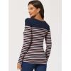 imageAllegra K Womens Striped Top Round Neck Tops Casual Long Sleeve ShirtBlue Pink