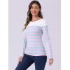 imageAllegra K Womens Striped Top Round Neck Tops Casual Long Sleeve ShirtBlue Pink Stripe