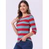 imageAllegra K Womens Striped Top Round Neck Tops Casual Long Sleeve ShirtBlue Red