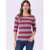 imageAllegra K Womens Striped Top Round Neck Tops Casual Long Sleeve ShirtBlue Red