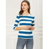 imageAllegra K Womens Striped Top Round Neck Tops Casual Long Sleeve ShirtBlue White