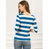 imageAllegra K Womens Striped Top Round Neck Tops Casual Long Sleeve ShirtBlue White