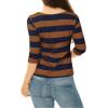 imageAllegra K Womens Striped Top Round Neck Tops Casual Long Sleeve ShirtBrown Navy