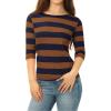 imageAllegra K Womens Striped Top Round Neck Tops Casual Long Sleeve ShirtBrown Navy