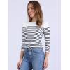 imageAllegra K Womens Striped Top Round Neck Tops Casual Long Sleeve ShirtDark Blue