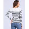 imageAllegra K Womens Striped Top Round Neck Tops Casual Long Sleeve ShirtDark Blue