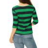 imageAllegra K Womens Striped Top Round Neck Tops Casual Long Sleeve ShirtDark Green