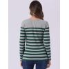 imageAllegra K Womens Striped Top Round Neck Tops Casual Long Sleeve ShirtDark Green Grey