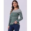 imageAllegra K Womens Striped Top Round Neck Tops Casual Long Sleeve ShirtDark Green Grey