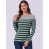 imageAllegra K Womens Striped Top Round Neck Tops Casual Long Sleeve ShirtDark Green Grey
