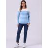 imageAllegra K Womens Striped Top Round Neck Tops Casual Long Sleeve ShirtDark Light Blue