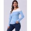 imageAllegra K Womens Striped Top Round Neck Tops Casual Long Sleeve ShirtDark Light Blue