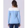 imageAllegra K Womens Striped Top Round Neck Tops Casual Long Sleeve ShirtDark Light Blue