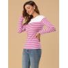 imageAllegra K Womens Striped Top Round Neck Tops Casual Long Sleeve ShirtFuchsia