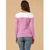 imageAllegra K Womens Striped Top Round Neck Tops Casual Long Sleeve ShirtFuchsia