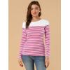 imageAllegra K Womens Striped Top Round Neck Tops Casual Long Sleeve ShirtFuchsia