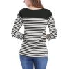 imageAllegra K Womens Striped Top Round Neck Tops Casual Long Sleeve ShirtGray