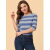imageAllegra K Womens Striped Top Round Neck Tops Casual Long Sleeve ShirtGray Blue