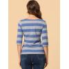 imageAllegra K Womens Striped Top Round Neck Tops Casual Long Sleeve ShirtGray Blue