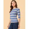 imageAllegra K Womens Striped Top Round Neck Tops Casual Long Sleeve ShirtGray Blue