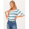 imageAllegra K Womens Striped Top Round Neck Tops Casual Long Sleeve ShirtGray Blue White