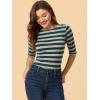 imageAllegra K Womens Striped Top Round Neck Tops Casual Long Sleeve ShirtGreen Gray
