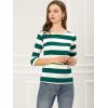 imageAllegra K Womens Striped Top Round Neck Tops Casual Long Sleeve ShirtGreen White
