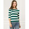 imageAllegra K Womens Striped Top Round Neck Tops Casual Long Sleeve ShirtGreen White