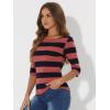 imageAllegra K Womens Striped Top Round Neck Tops Casual Long Sleeve ShirtHot Pink Navy