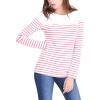 imageAllegra K Womens Striped Top Round Neck Tops Casual Long Sleeve ShirtLight Pink