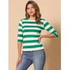 imageAllegra K Womens Striped Top Round Neck Tops Casual Long Sleeve ShirtMint Green White
