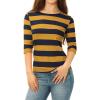 imageAllegra K Womens Striped Top Round Neck Tops Casual Long Sleeve ShirtMustard Navy