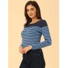 imageAllegra K Womens Striped Top Round Neck Tops Casual Long Sleeve ShirtNavy Blue