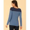 imageAllegra K Womens Striped Top Round Neck Tops Casual Long Sleeve ShirtNavy Blue